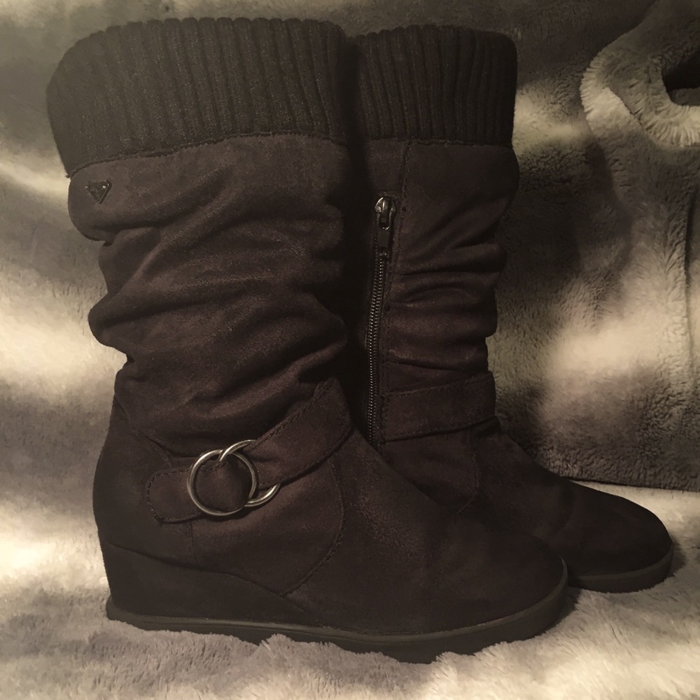 Black Wedge Slouchy Boots